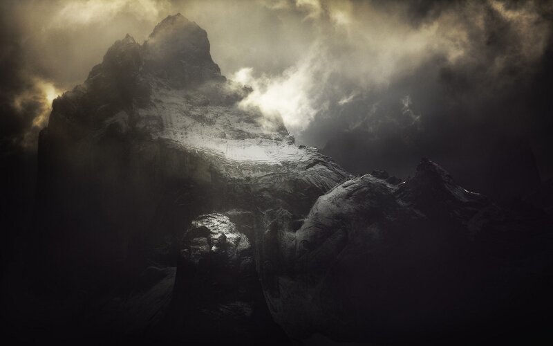 Snow-covered Mountain Peak — Gray, Dramatic, Digital Art
