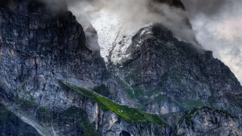Snow-covered Mountain Peak — Gray, Dramatic, Photograph, Clouds