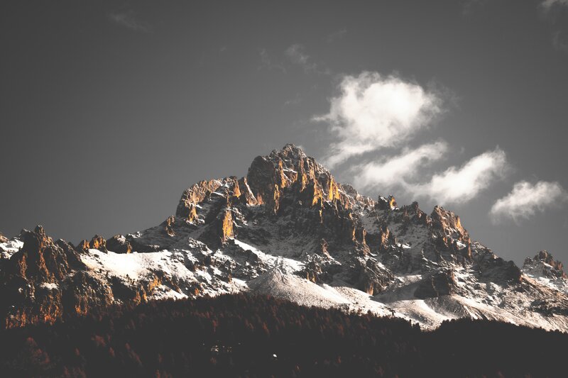 Snow-covered Mountain Peak — Gray, Dramatic, Sunrise