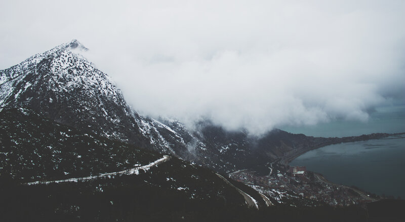 Snow-covered Mountain Peak — Gray, Overcast, Winter