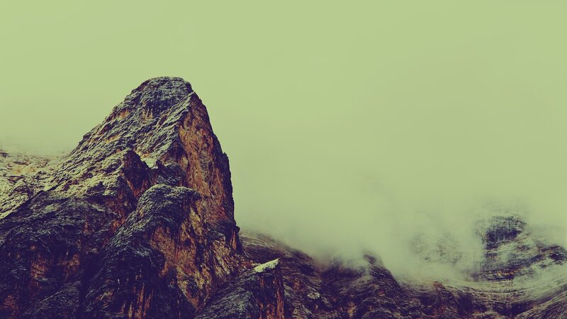 Snow-covered Mountain Peak — Green, Dramatic, Photograph