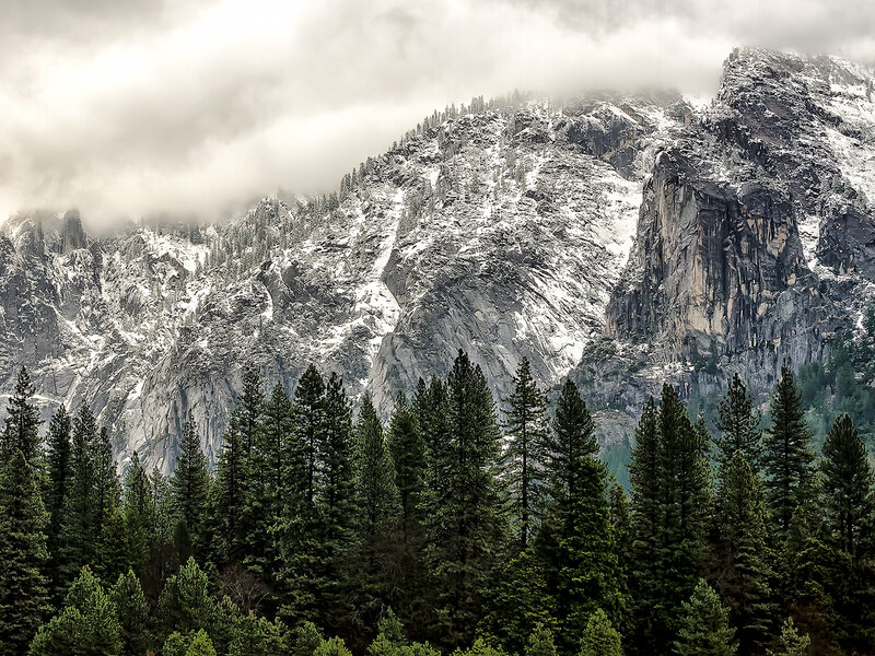 Snow-covered Mountain Peak — Green, Dramatic