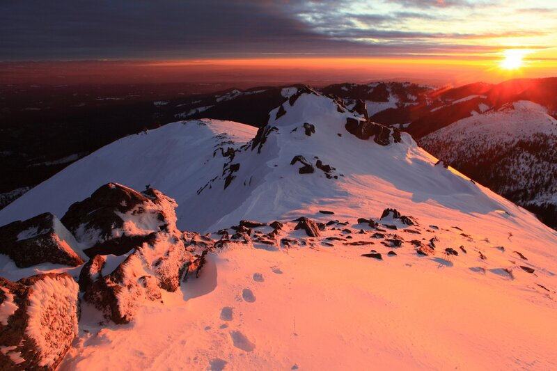 Snow-covered Mountain Peak — Orange, Dramatic, Sunrise