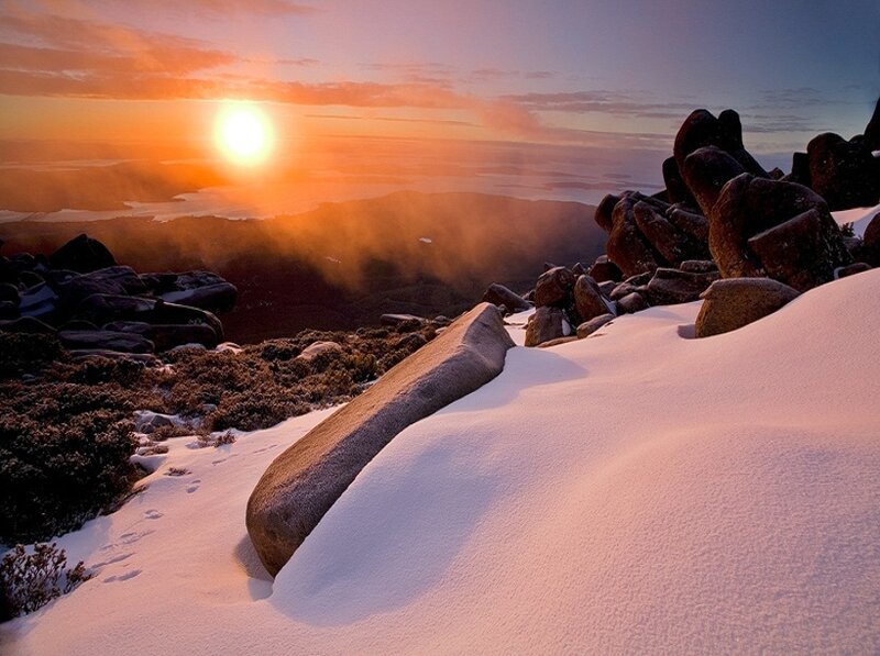 Snow-covered Mountain Peak — Orange