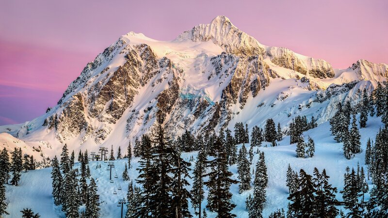 Snow-covered Mountain Peak — Pink, Serene, Sunset, Photograph