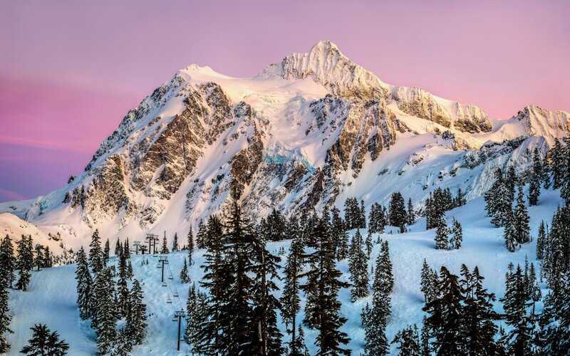 Snow-covered Mountain Peak — Pink, Serene