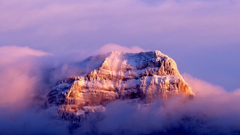 Snow-covered Mountain Peak — Purple, Dramatic, Sunrise, Photograph