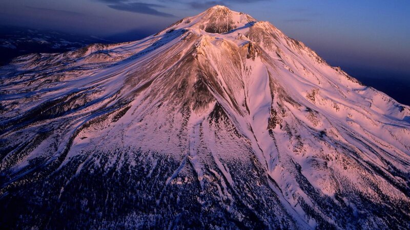 Snow-covered Mountain Peak — Purple, Dramatic, Sunset, Photograph, Snow