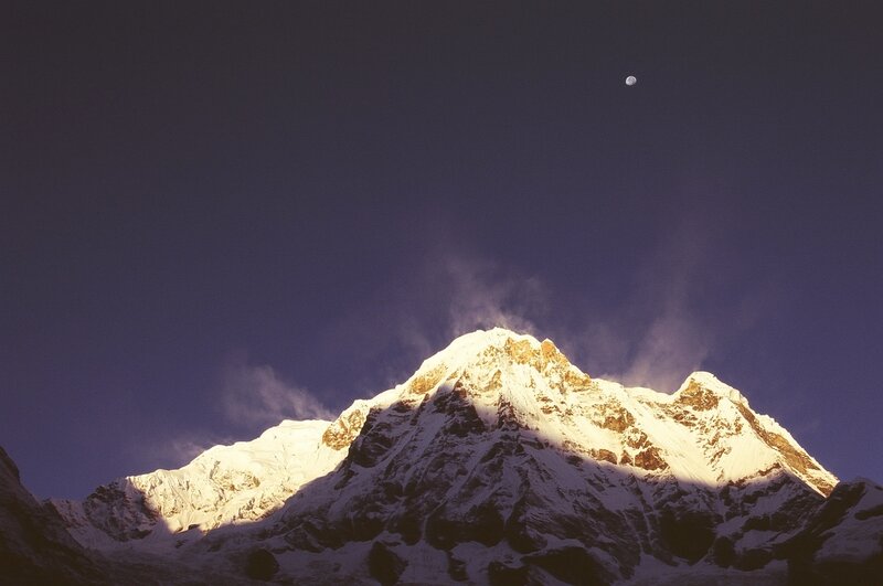 Snow-covered Mountain Peak — Purple, Dramatic