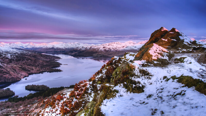 Snow-covered Mountain Peak — Purple, Dramatic, Winter