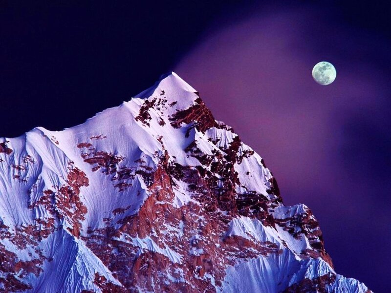 Snow-covered Mountain Peak — Purple