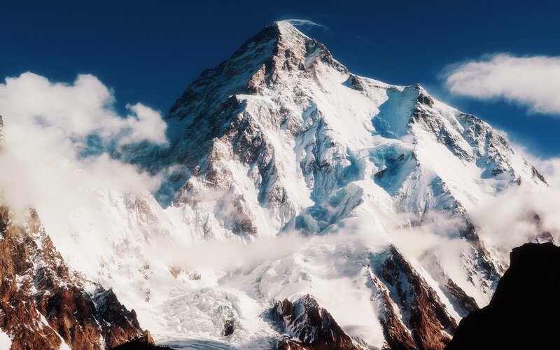 Snow-covered Mountain Peak — White, Dramatic, Afternoon, Photograph, Clouds, Sky