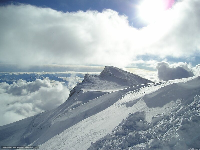 Snow-covered Mountain Peak — White, Dramatic, Afternoon, Photograph, Clouds, Sun