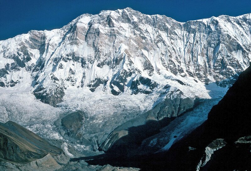 Snow-covered Mountain Peak — White, Dramatic, Afternoon, Photograph, Glacier, Rocky Slopes, Blue Sky