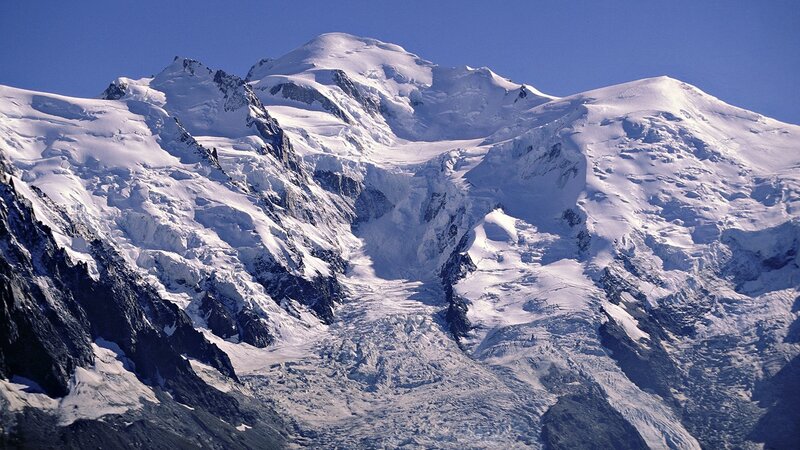 Snow-covered Mountain Peak — White, Dramatic, Afternoon, Photograph, Glacier, Sky, Blue