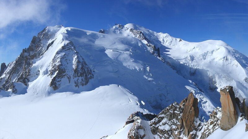 Snow-covered Mountain Peak — White, Dramatic, Afternoon, Photograph, Snow, Rock, Sky, Blue