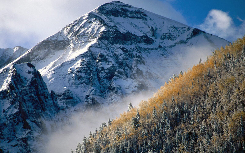 Snow-covered Mountain Peak — White, Dramatic, Autumn