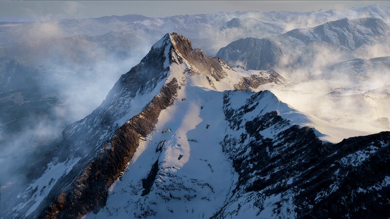 Snow-covered Mountain Peak — White, Dramatic, Morning, 3d Render