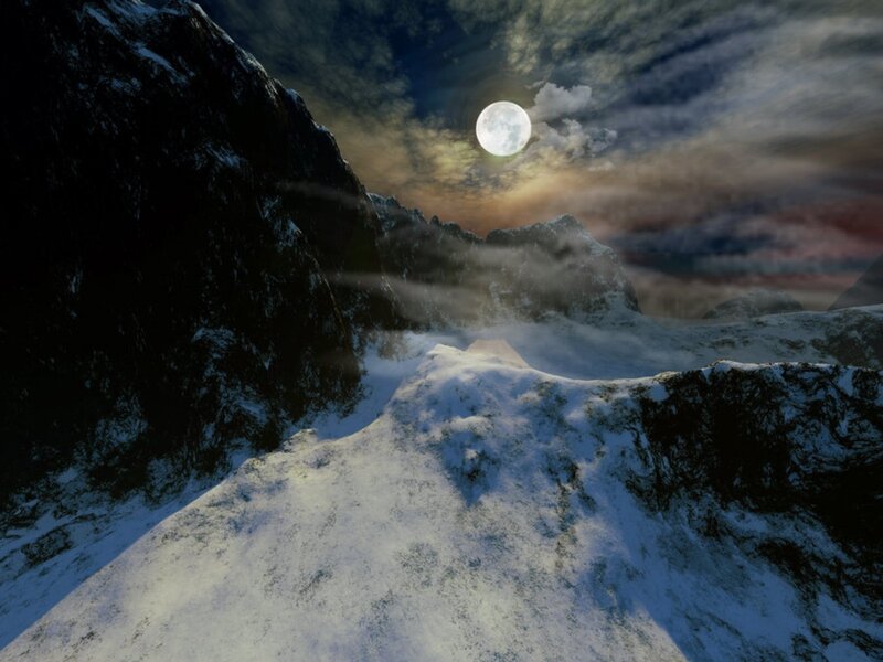 Snow-covered Mountain Peak — White, Dramatic, Night, 3d Render