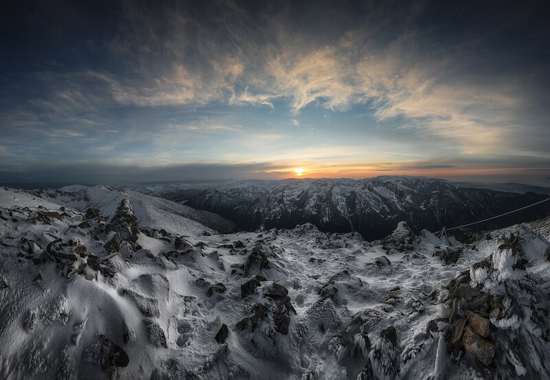 Snow-covered Mountain Peak — White, Dramatic, Sunrise, Photograph, Mountains
