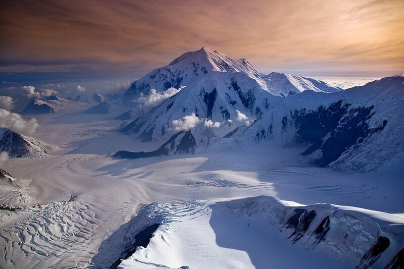 Snow-covered Mountain Peak — White, Dramatic, Sunrise