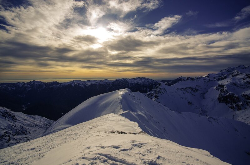 Snow-covered Mountain Peak — White, Dramatic, Sunset, Photograph, Mountains