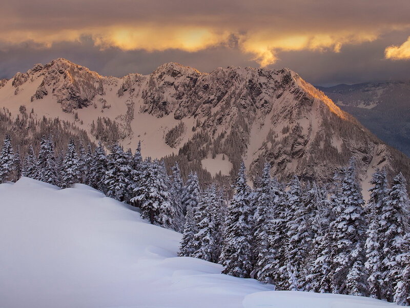 Snow-covered Mountain Peak — White, Dramatic, Sunset