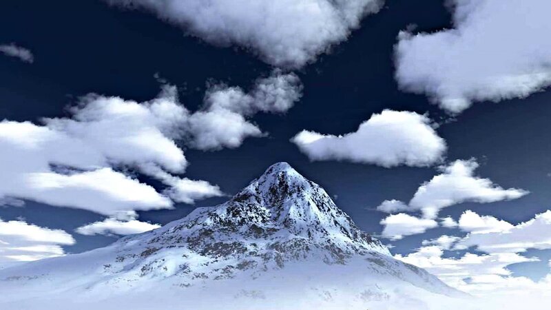 Snow-covered Mountain Peak — White, Dramatic, Winter, Digital Art, Clouds, Sky