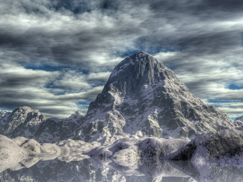 Snow-covered Mountain Peak — White, Dramatic, Winter, Digital Art, Mountains