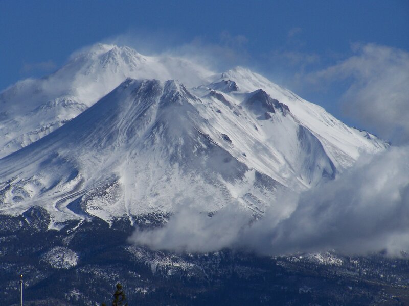 Snow-covered Mountain Peak — White, Dramatic, Winter, Photograph, Clouds, Forest