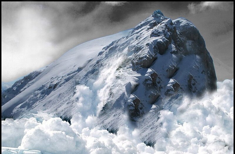 Snow-covered Mountain Peak — White, Dramatic, Winter, Photograph, Clouds, Rock, Avalanche