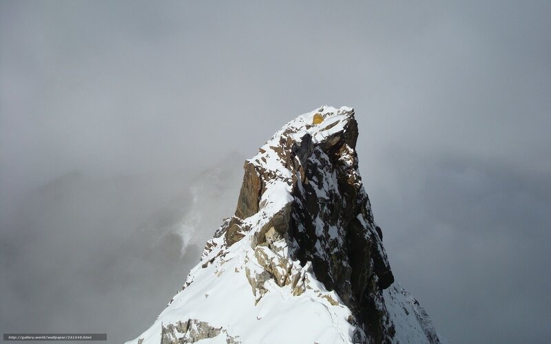 Snow-covered Mountain Peak — White, Dramatic, Winter, Photograph, Clouds, Rock