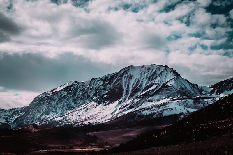 Snow-covered Mountain Peak — White, Dramatic, Winter, Photograph, Clouds, Valley