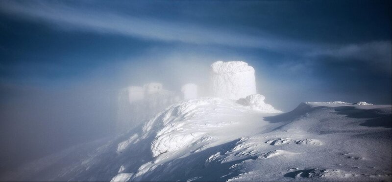 Snow-covered Mountain Peak — White, Dramatic, Winter, Photograph, Fog