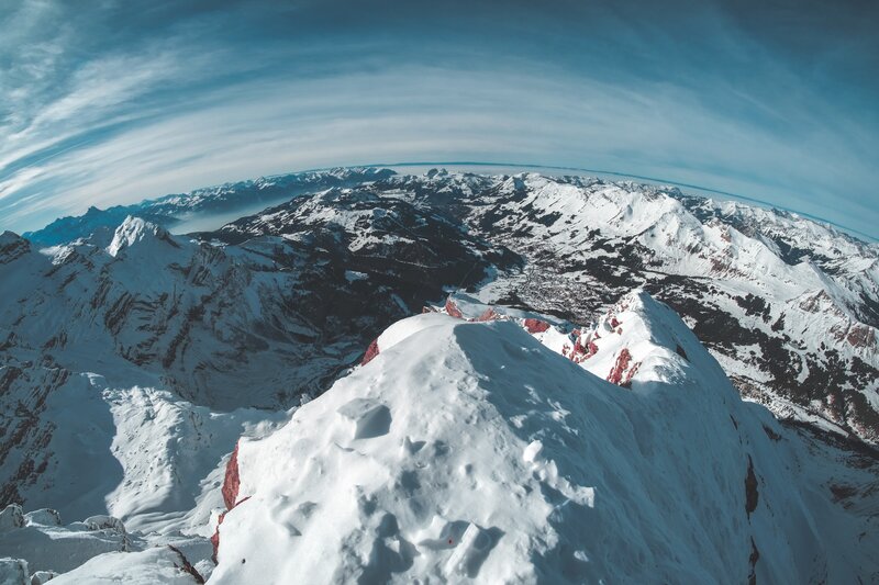 Snow-covered Mountain Peak — White, Dramatic, Winter, Photograph, Mountains, Sky