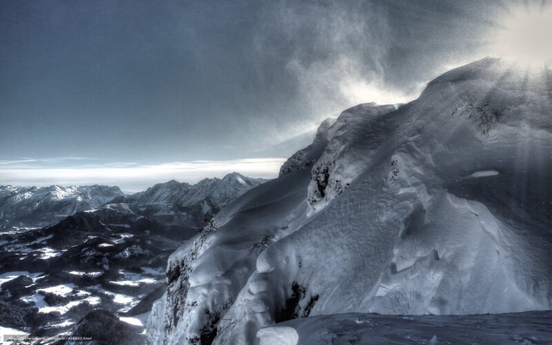 Snow-covered Mountain Peak — White, Dramatic, Winter, Photograph, Mountains