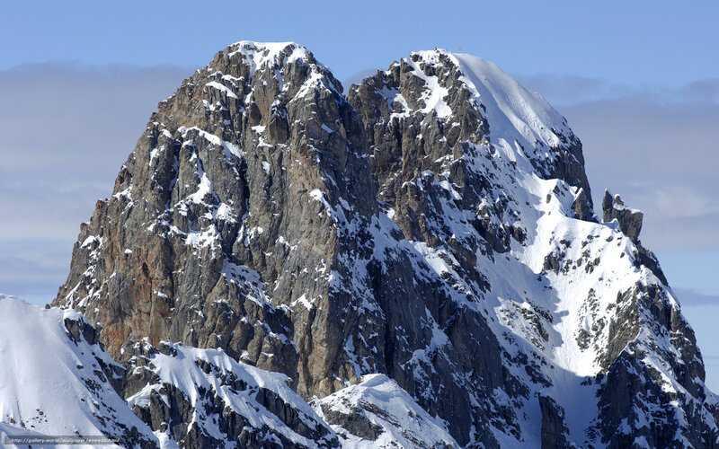 Snow-covered Mountain Peak — White, Dramatic, Winter, Photograph, Rock