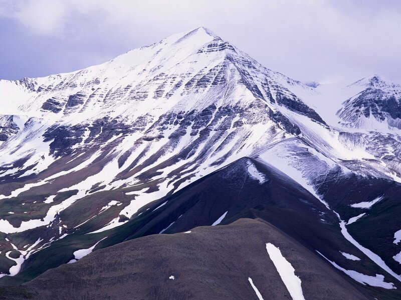 Snow-covered Mountain Peak — White, Dramatic, Winter, Photograph, Snow, Sky