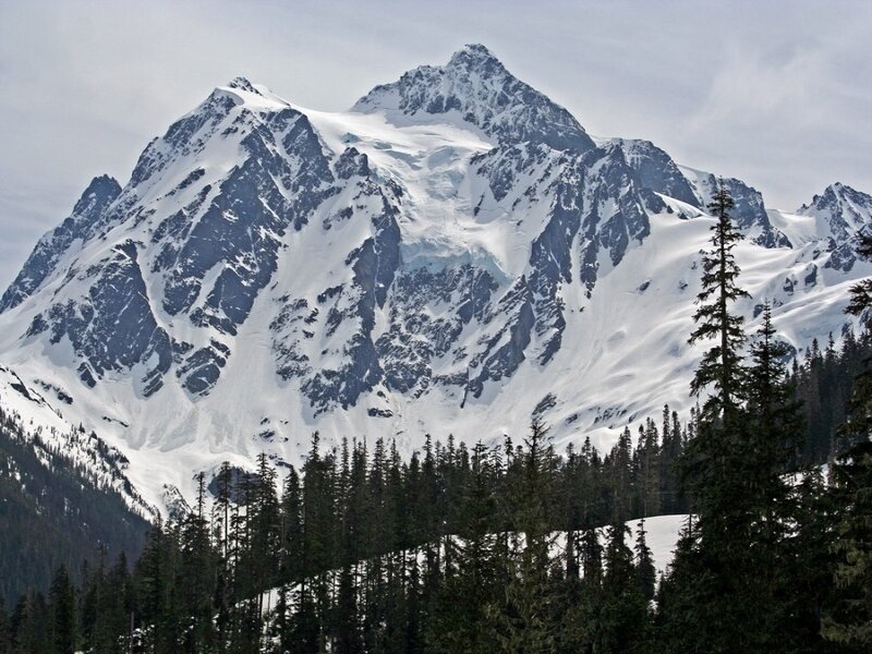 Snow-covered Mountain Peak — White, Dramatic, Winter, Photograph, Trees