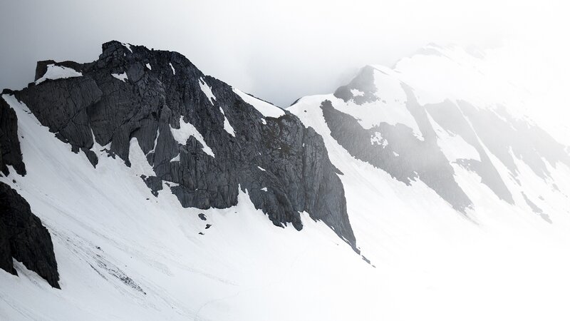 Snow-covered Mountain Peak — White, Dreary