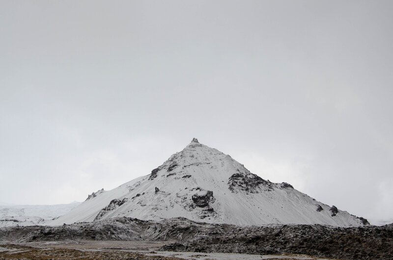 Snow-covered Mountain Peak — White, Dreary, Winter