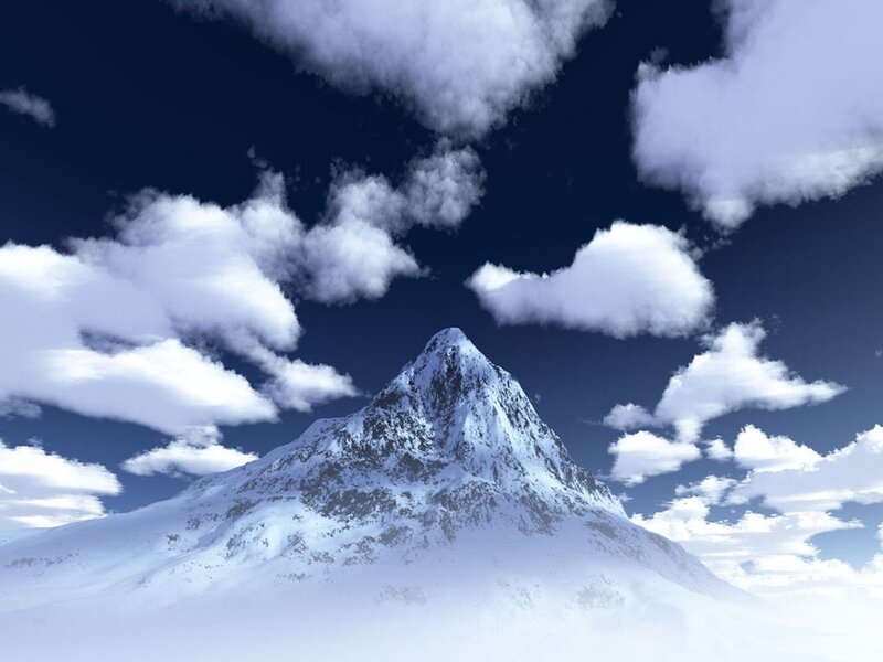 Snow-covered Mountain Peak — White, Serene, 3d Render, Clouds, Sky, Blue