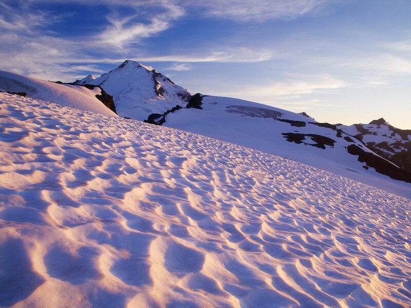 Snow-covered Mountain Peak — White, Serene, Sunrise, Photograph, Sky