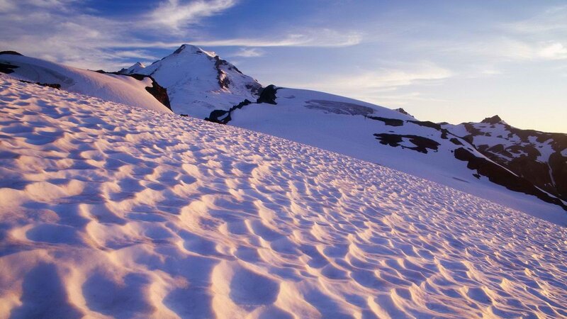 Snow-covered Mountain Peak — White, Serene, Sunset, Photograph