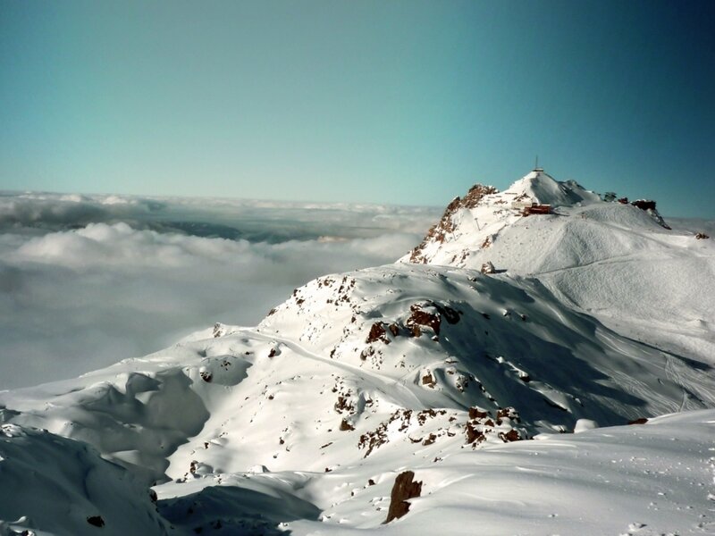 Snow-covered Mountain Peak — White, Serene, Winter, Photograph, Clouds, Rock