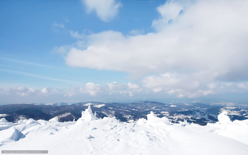 Snow-covered Mountain Peak — White, Serene, Winter, Photograph, Mountains, Clouds
