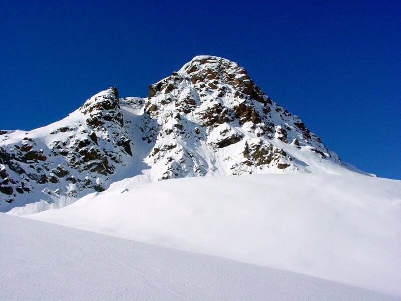 Snow-covered Mountain Peak — White, Serene, Winter, Photograph, Snow, Rock, Sky