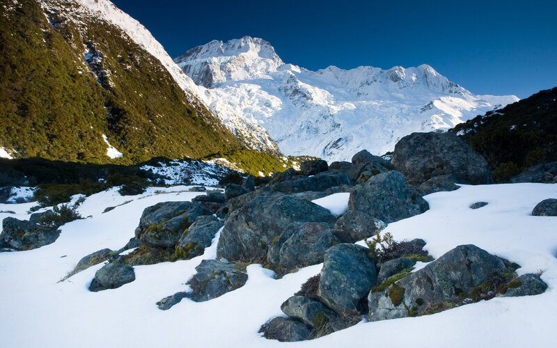 Snow-covered Mountain Peak — White, Serene, Winter, Photograph, Snow, Rocks