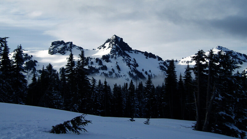Snow-covered Mountain Peak — White, Serene, Winter, Photograph, Trees, Forest