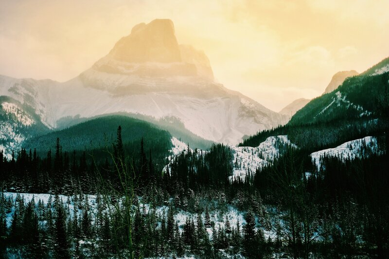 Snow-covered Mountain Peak — Yellow, Serene